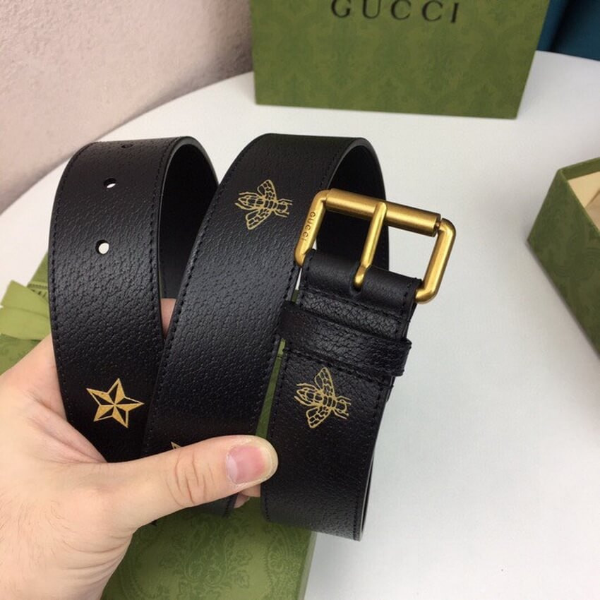 Gucci Calfskin Bees And Stars Print Belt 40mm 576179