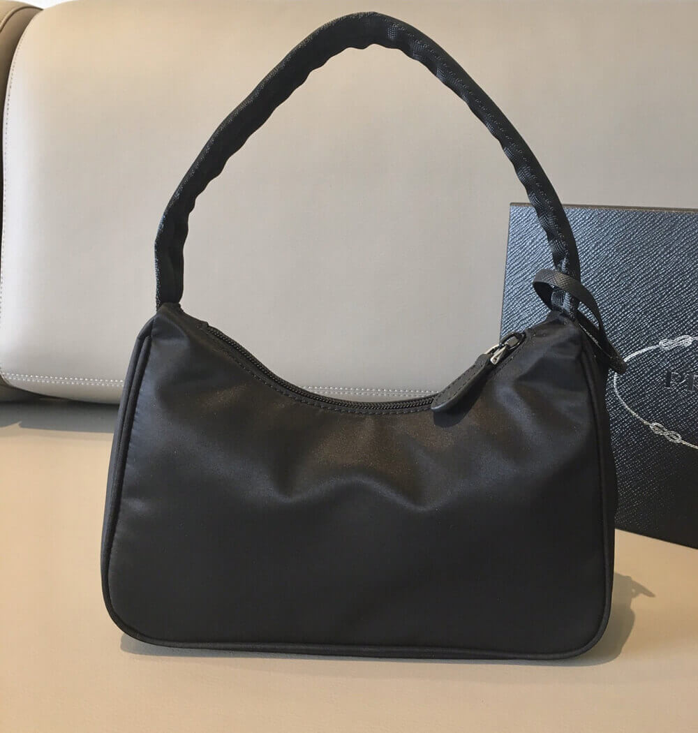 Prada Re-Edition 2000 Nylon Hobo Bag 1NE515 Black with Red Logo