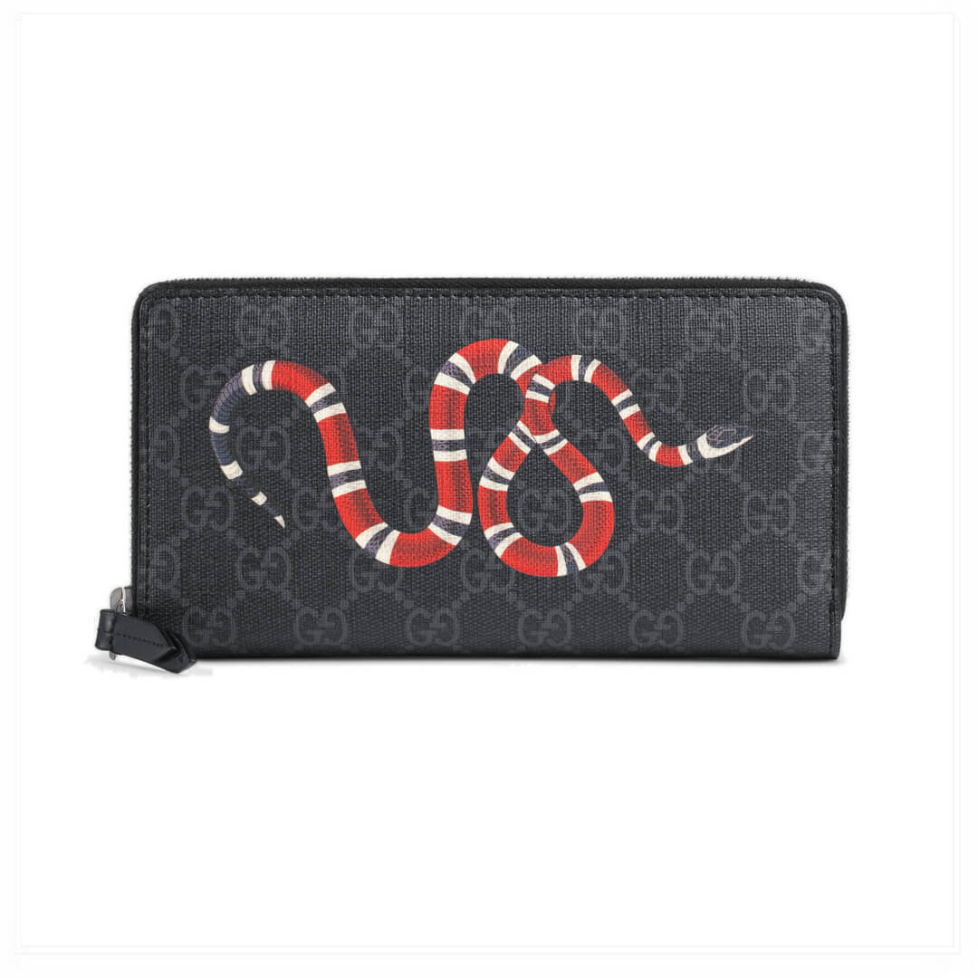 Gucci Kingsnake Print GG Supreme Zip Around Wallet 451273
