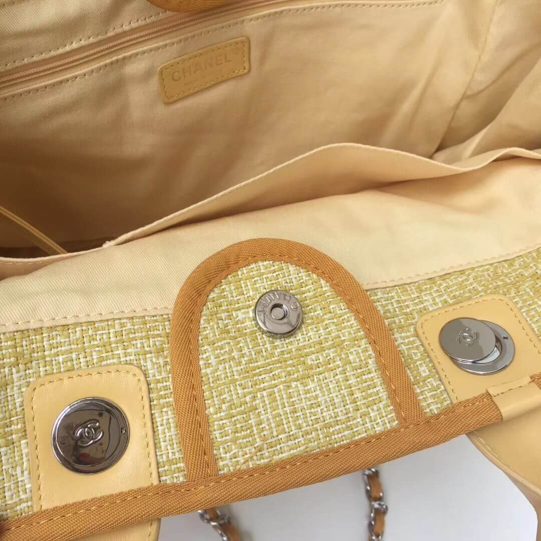 Chanel Deauville Tote 38cm Canvas Bag A66941 Apricot/Gold