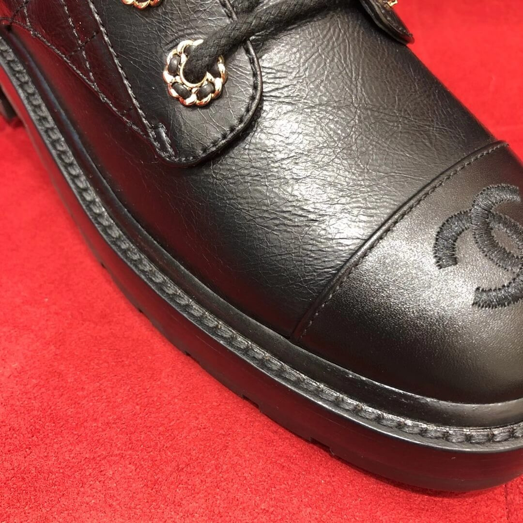 Chanel Black Quilted Leather Lace Up Boots