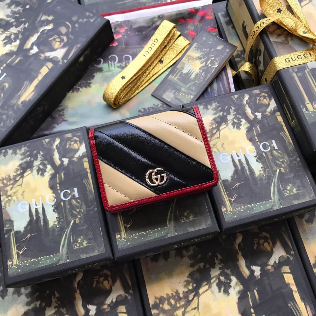 Gucci GG Marmont Card Case Wallet 573811 Beige/Black
