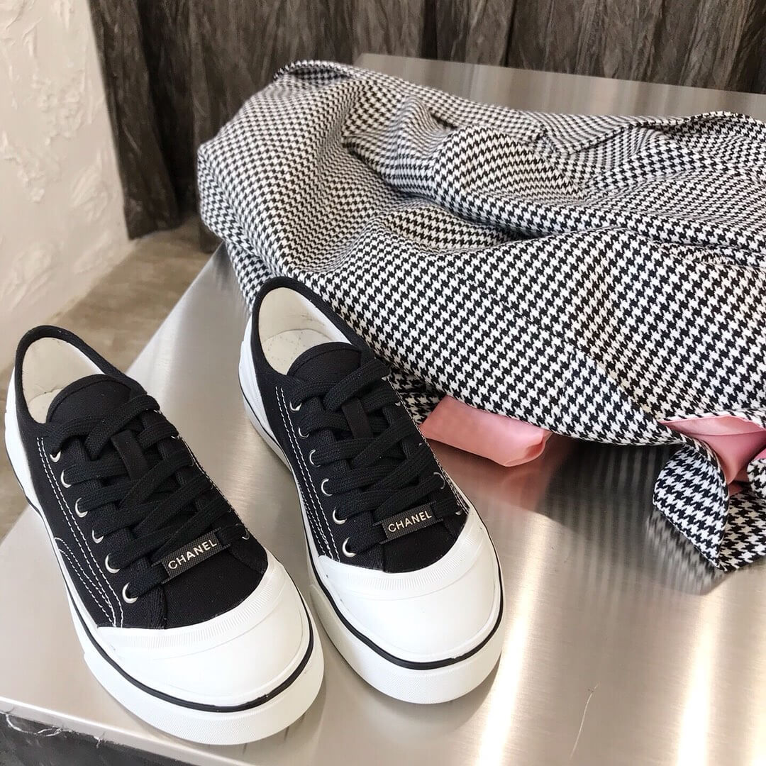 Chanel Canvas Lace Up Cap Toe Sneakers 382306