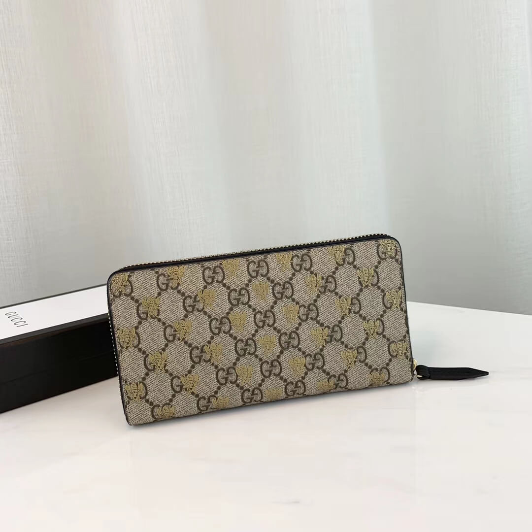 Gucci GG Supreme Monogram Bees Zip Around Wallet 410102