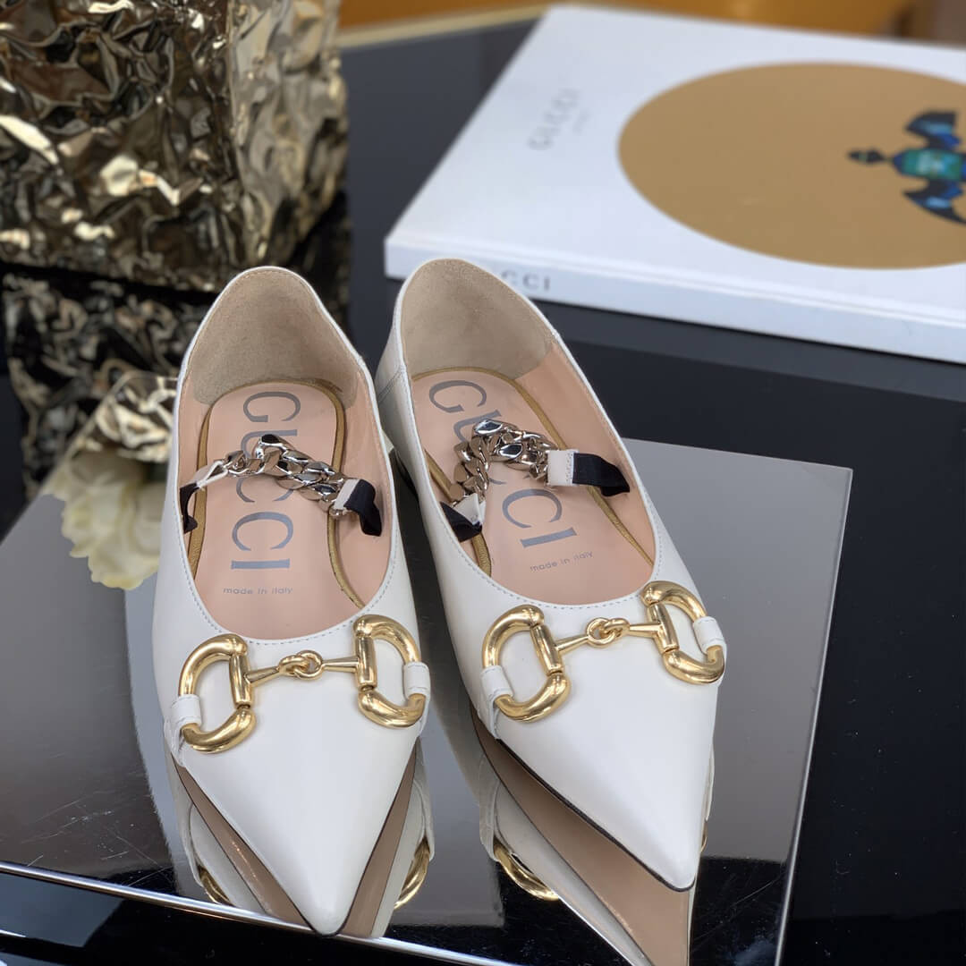 Gucci Leather Ballet Flat With Horsebit 621161 White