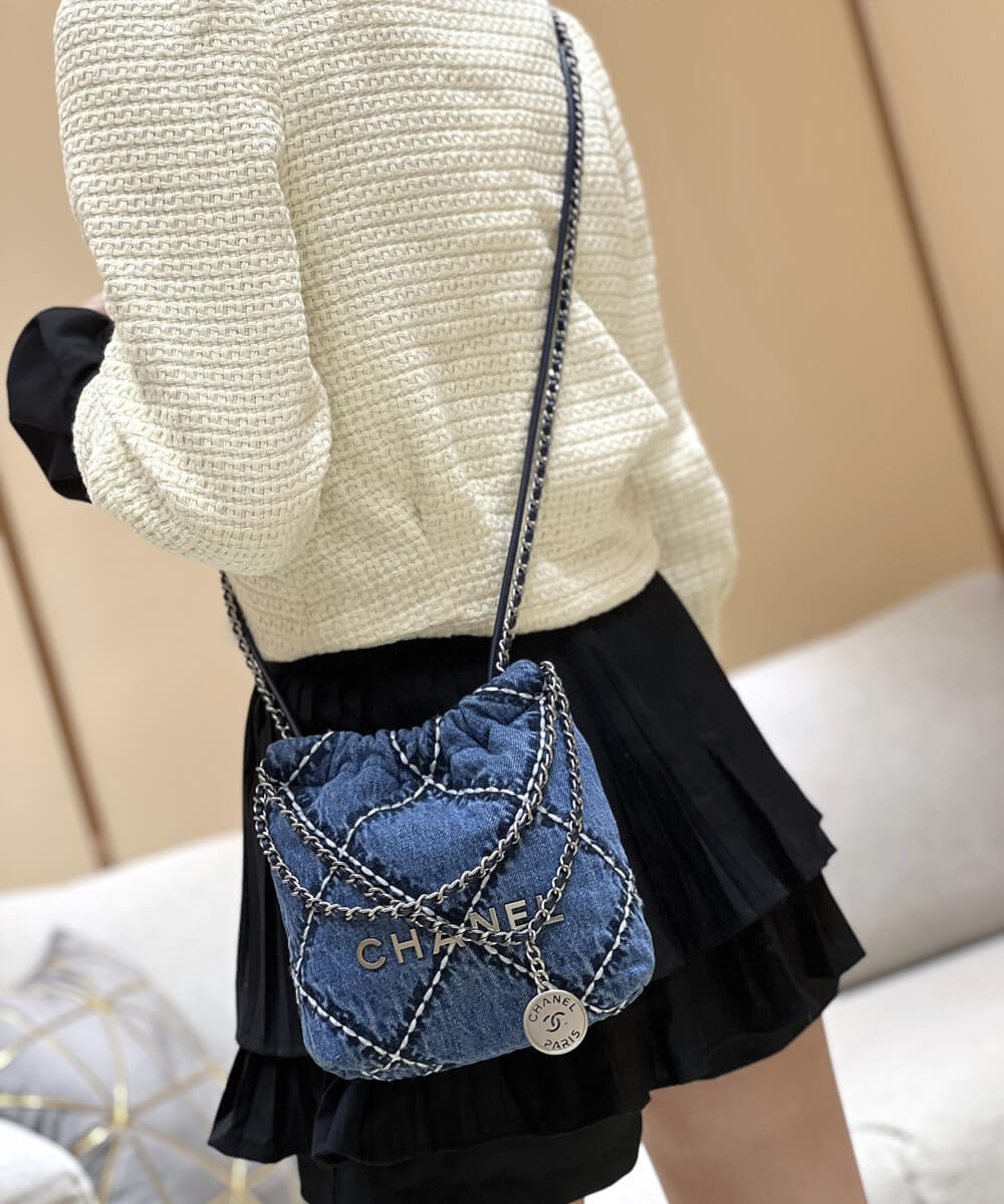 Chanel 22 Mini Handbag in Stitched Denim AS3980