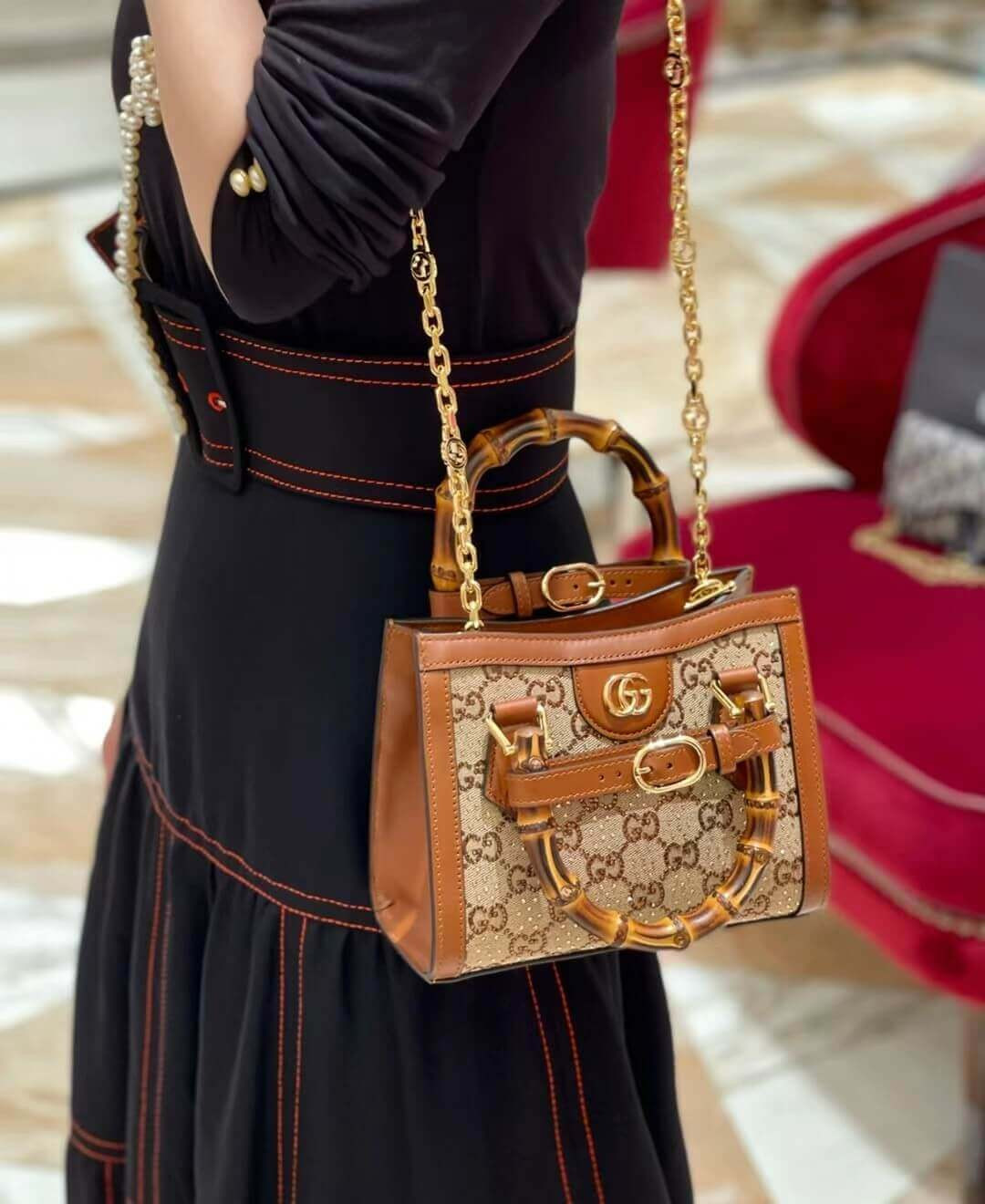 Gucci Diana Crystals Mini Tote Bag 707449