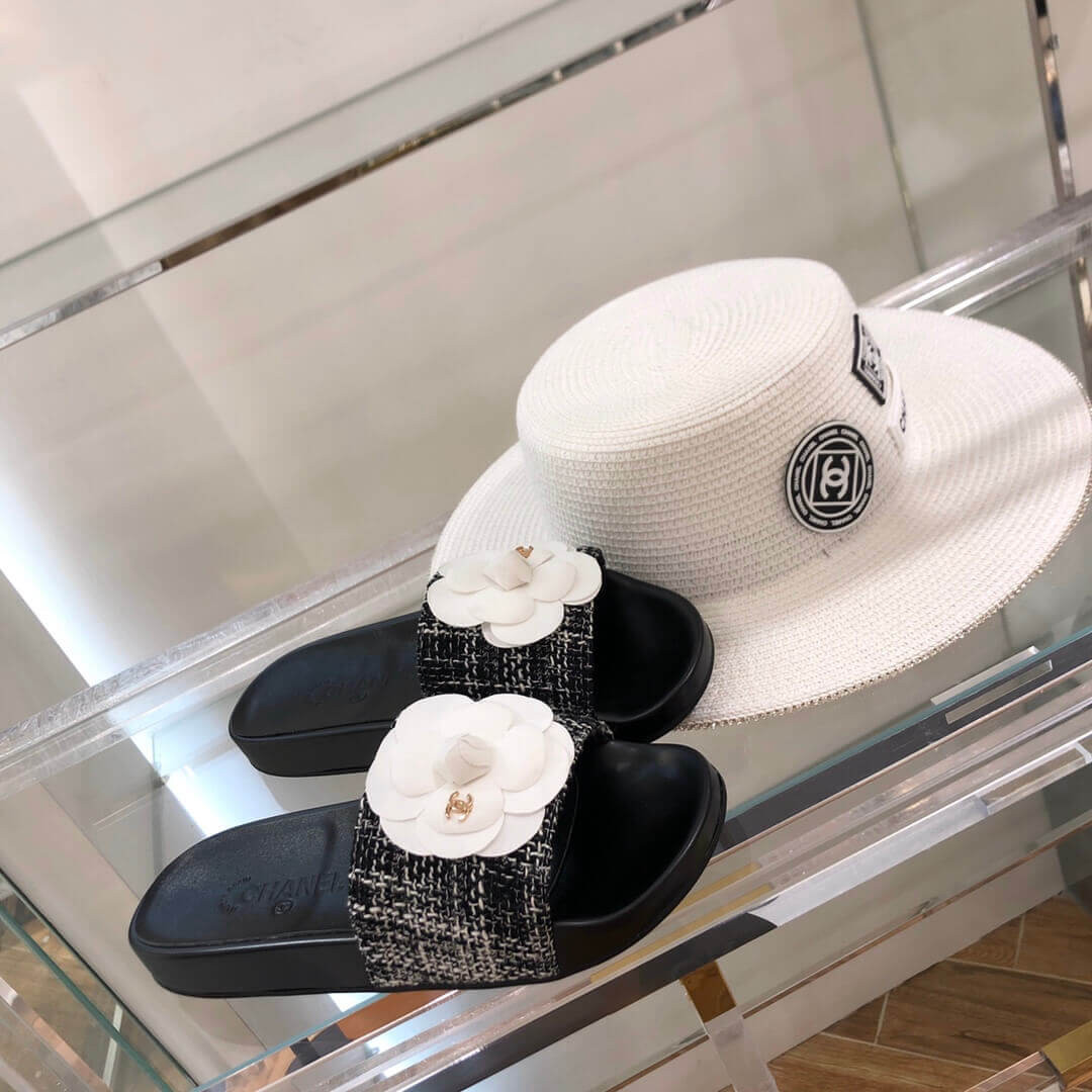 Chanel Camellia Iconic Tweed Flower Mules G14021