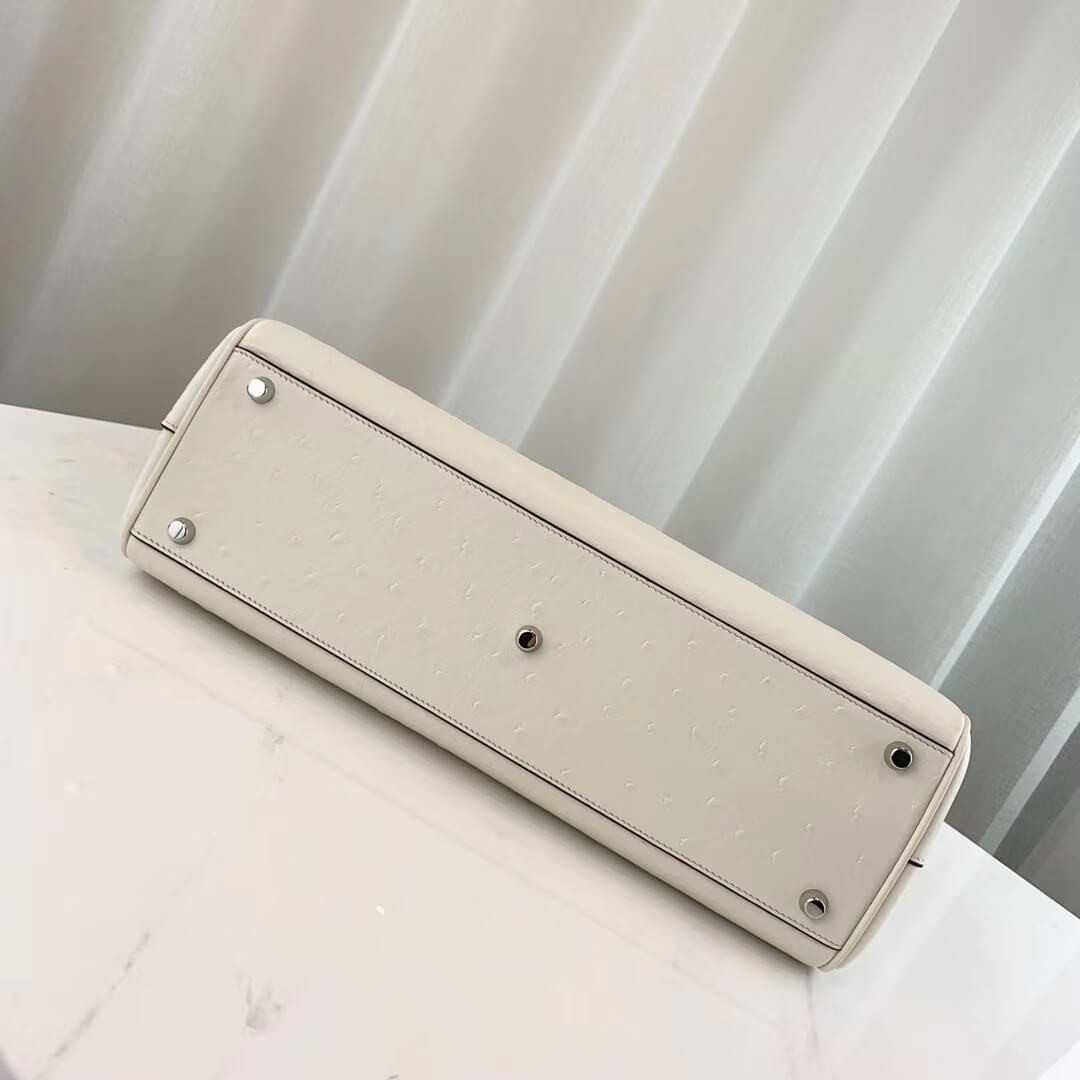 Gucci Zumi Ostrich Leather Medium Top Handle Bag 564714 White