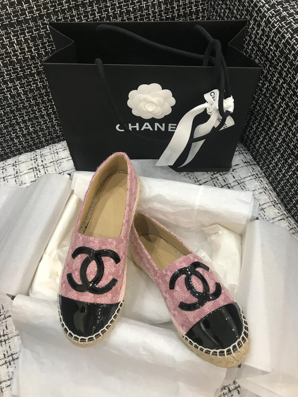Chanel Tweed & Patent Calfskin Espadrilles G29762 Pink/Black