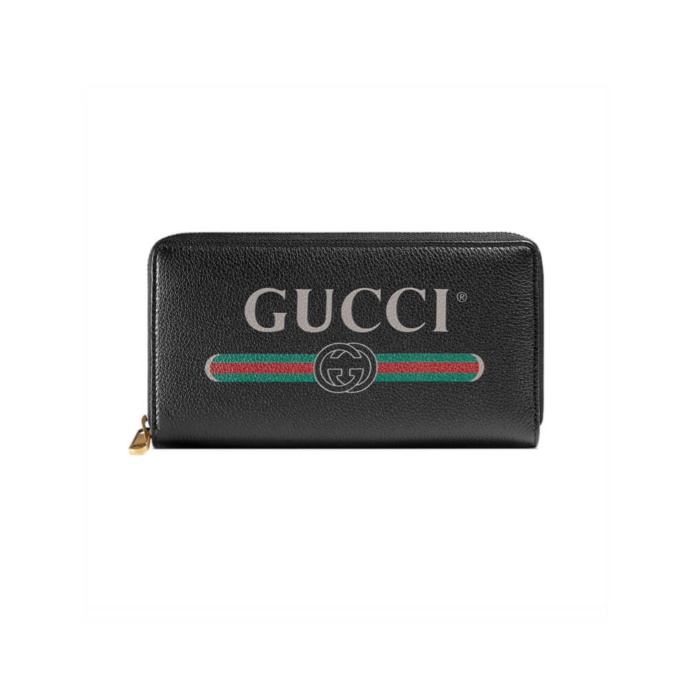 Gucci Print Leather Zip Around Wallet 496317