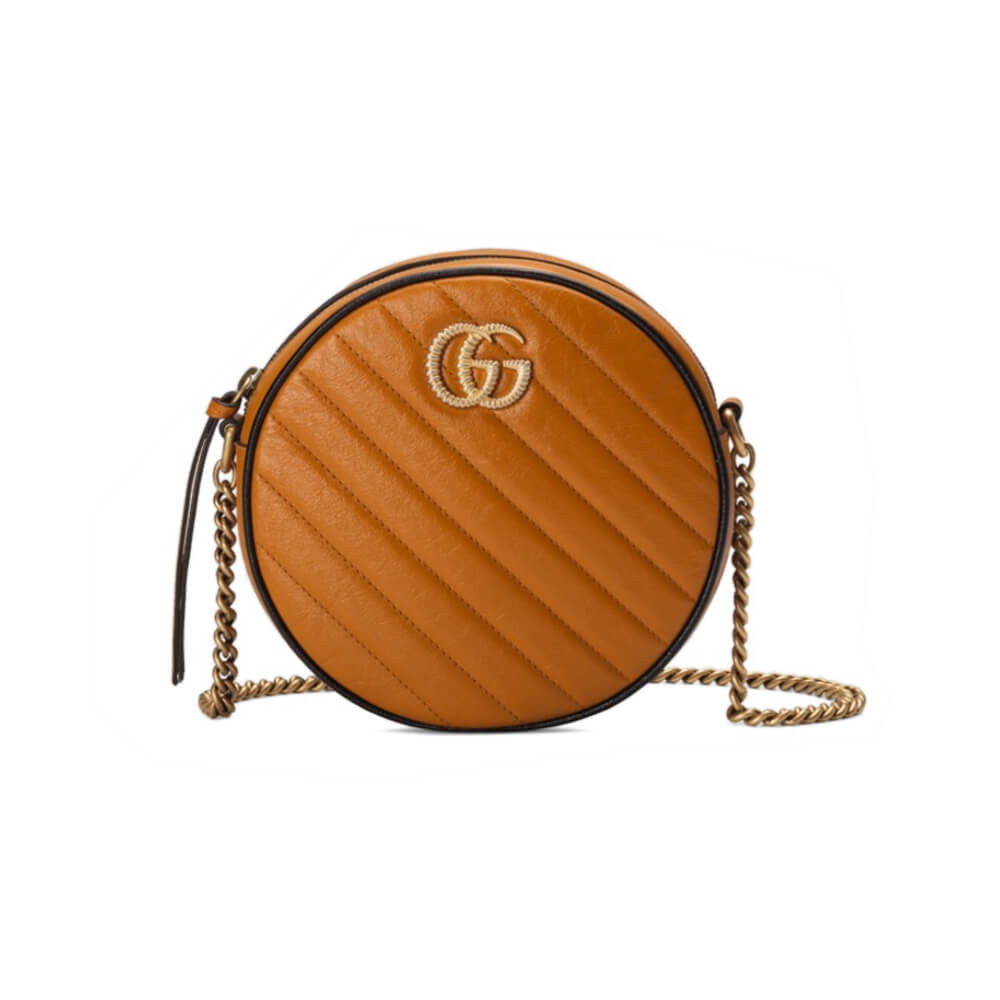 Gucci GG Marmont Mini Round Shoulder Bag 550154 Cognac