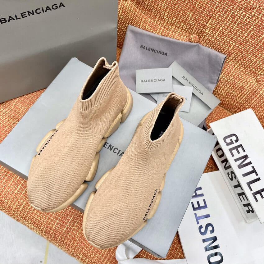 Balenciaga Speed 2.0 Knit Sock Sneakers 617239 Tan