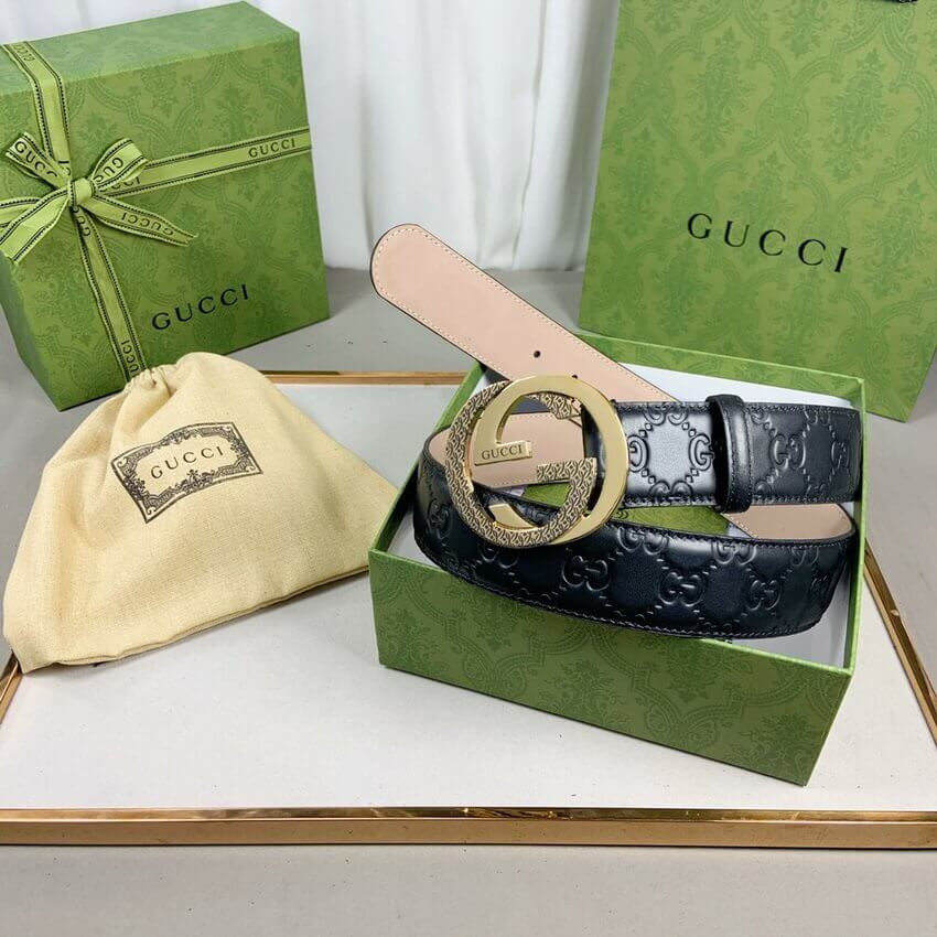 Gucci Signature Leather Belt With Gold Buckle 411924