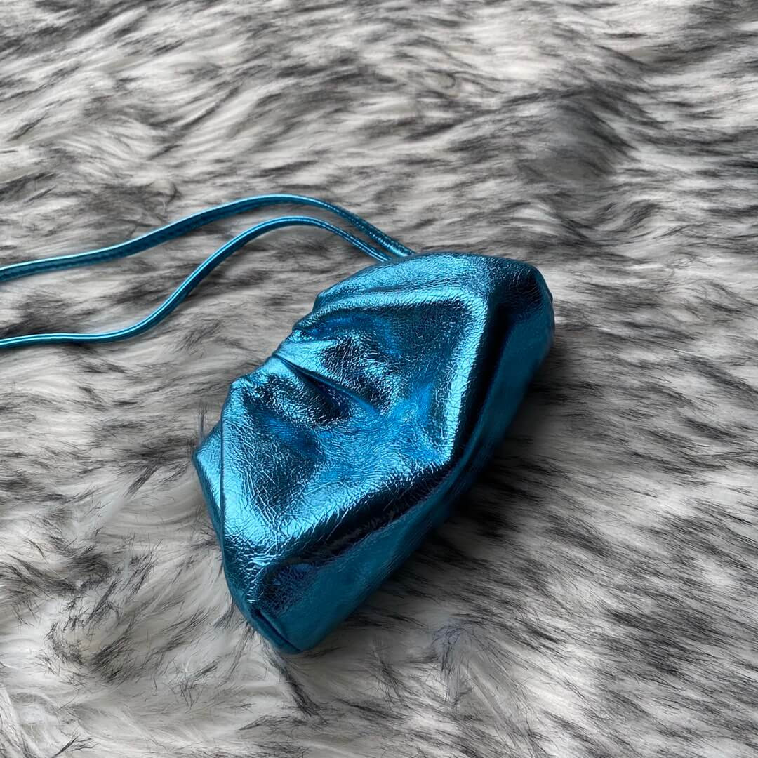 Bottega Veneta The Pouch Mini Clutch In Blue Metallic Leather 1364361