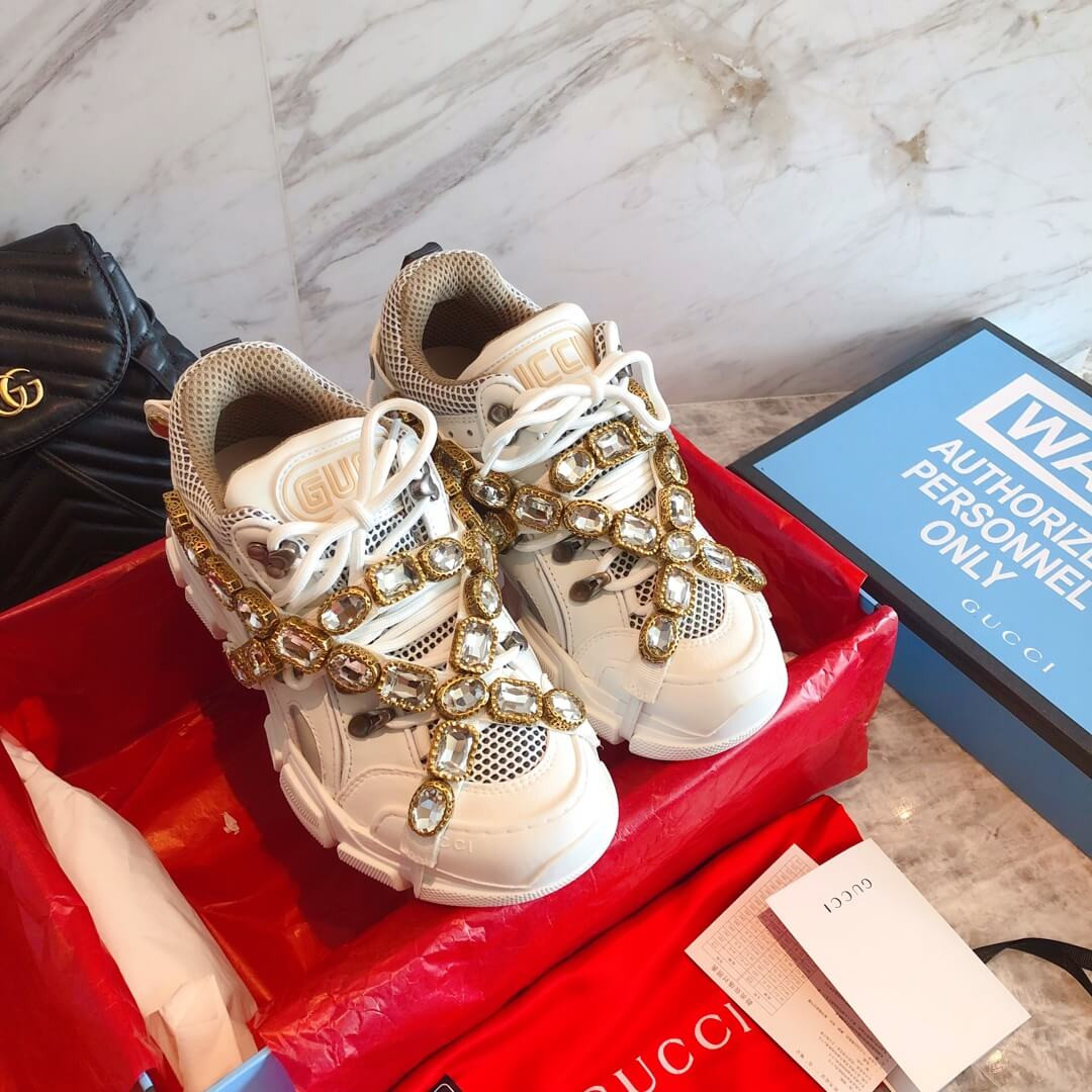 Gucci Flashtrek Sneaker With Removable Crystals 541445 White