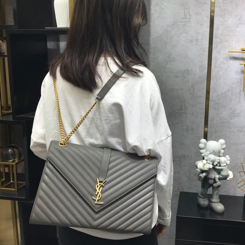 Saint Laurent Grain Leather Large Envelope Chain Bag 396910