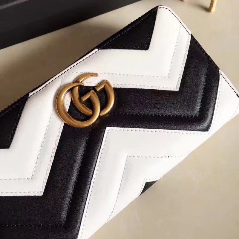 Gucci GG Marmont Zip Around Wallet 443123 Black / White