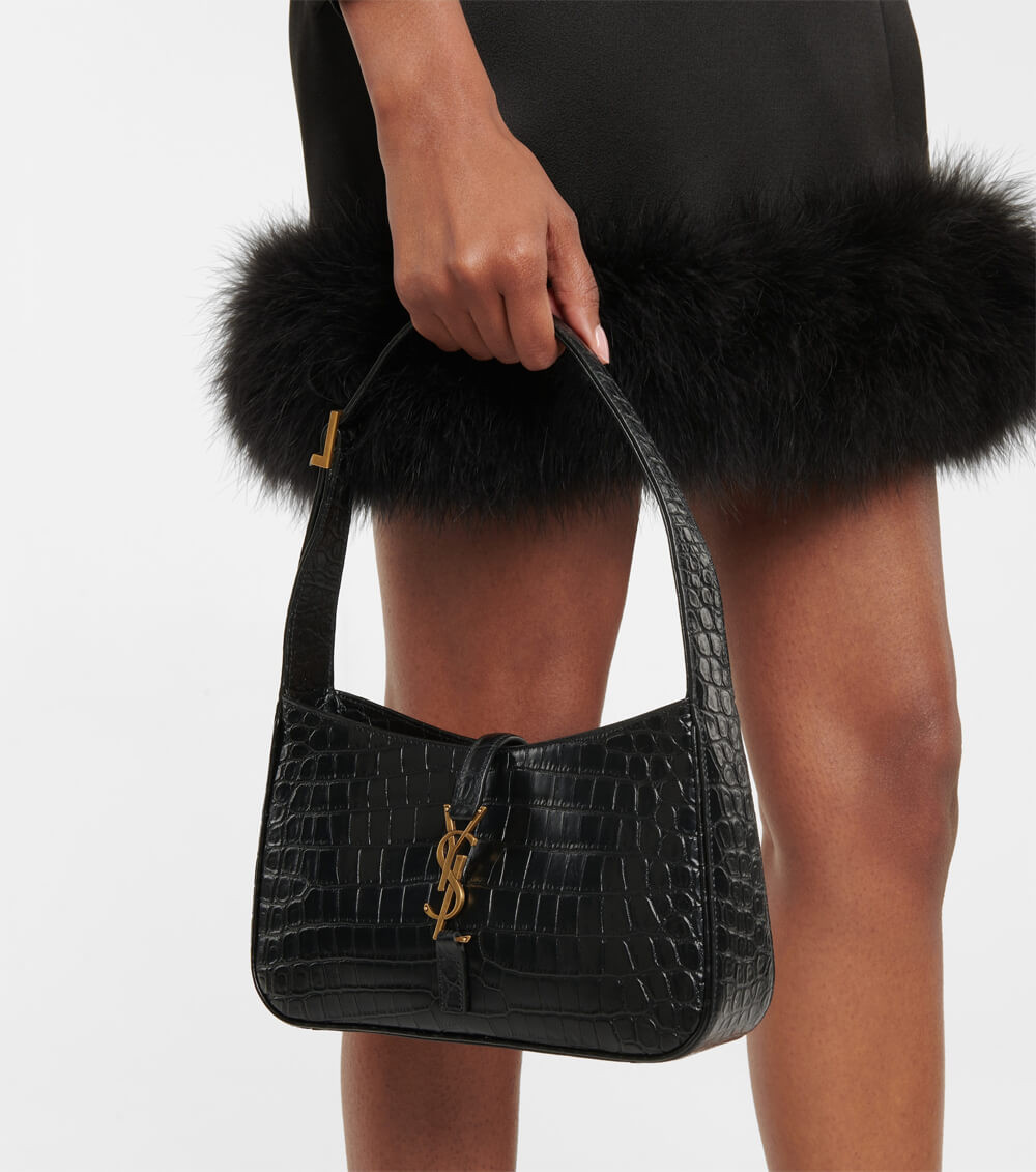Saint Laurent 5A7 Crocodile-Effect Shoulder Bag Black 657228