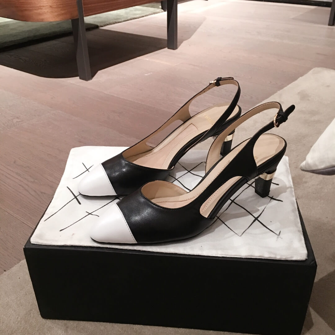 Chanel CC Cap Toe Leather Pearl Heel Slingback Pumps G31318