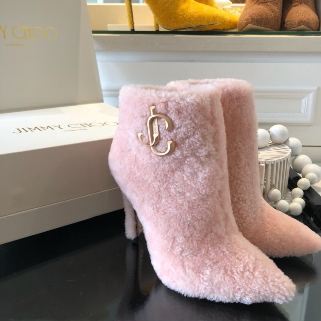 Jimmy Choo Shearling Ankle Bootie with Gold JC Logo 80259