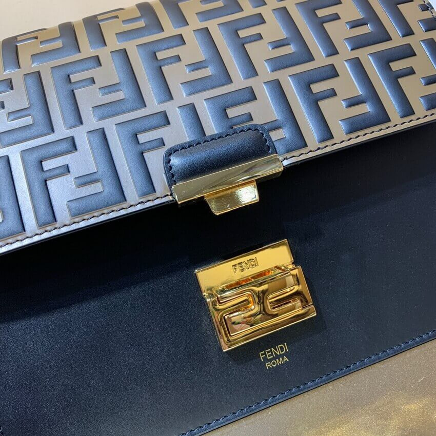 Fendi Black Leather Bag Kan I With Embossed FF Flap 8BT315