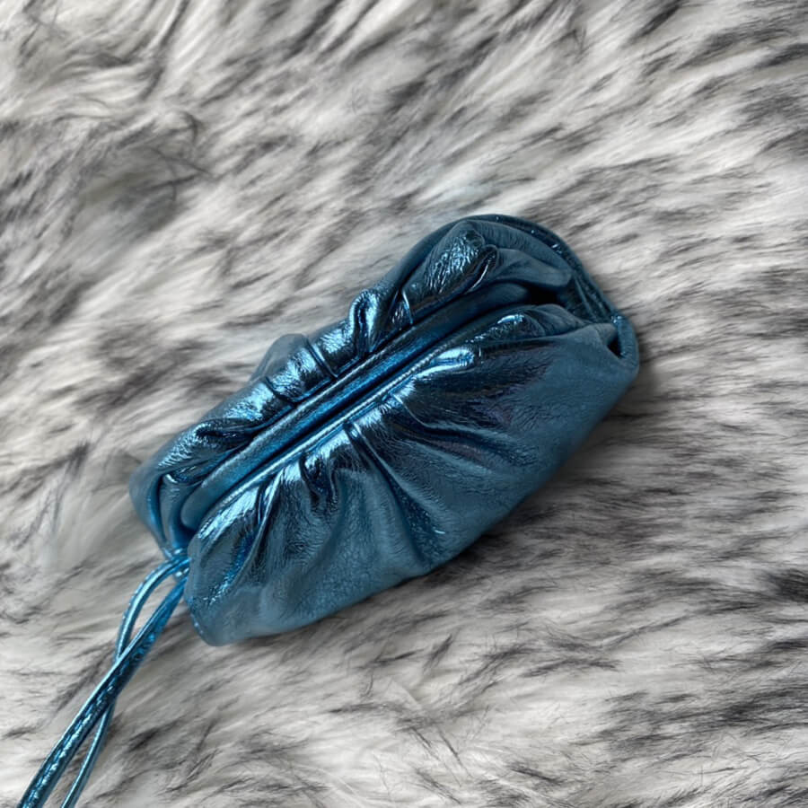 Bottega Veneta The Pouch Mini Clutch In Blue Metallic Leather 1364361