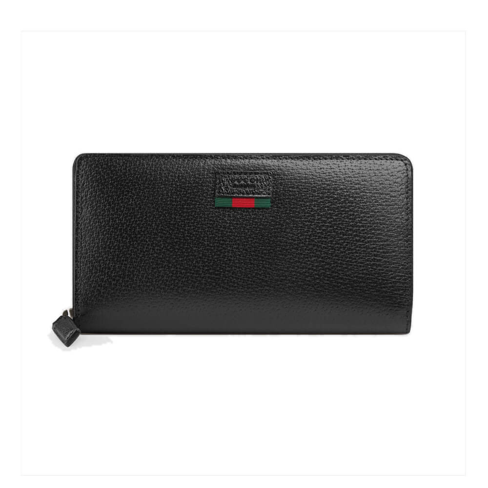 Gucci Leather Zip Around Wallet With Web 435298
