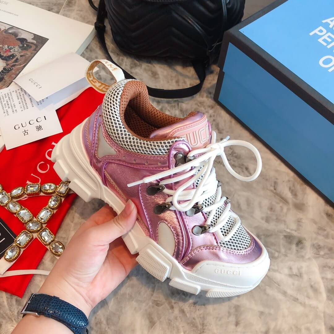 Gucci Flashtrek Sneaker With Removable Crystals 537133 Pink Metallic