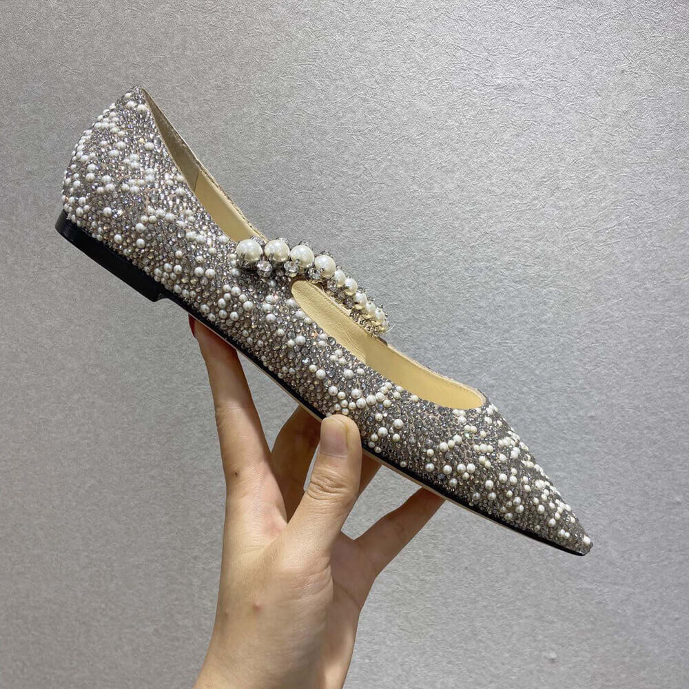 Jimmy Choo Baily Flats Ballet Pink Suede Mary Jane Pearl Pumps 81115