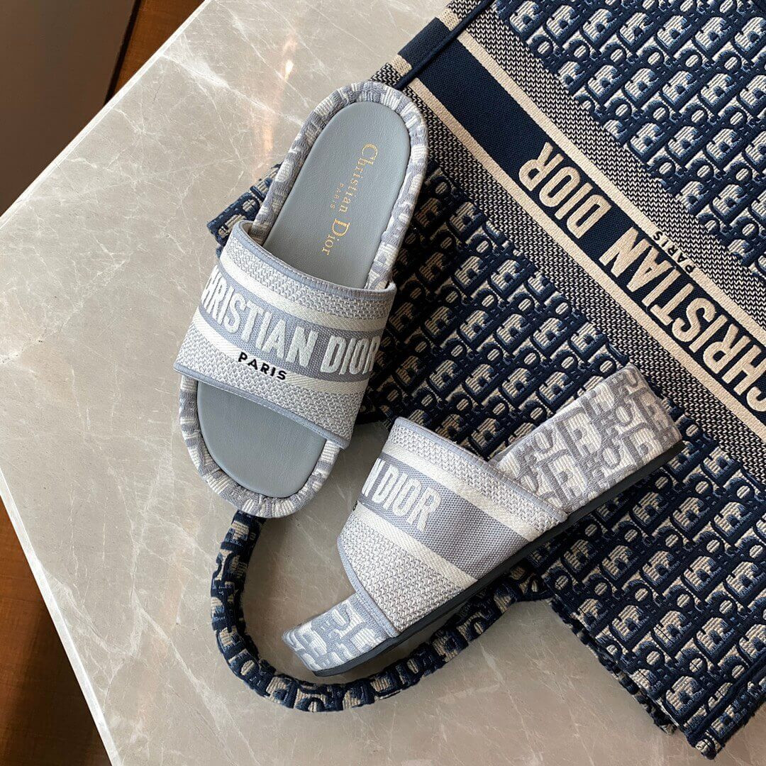 Christian Dior Oblique Embroidered Cotton Dway Wedge Mule KCQ268