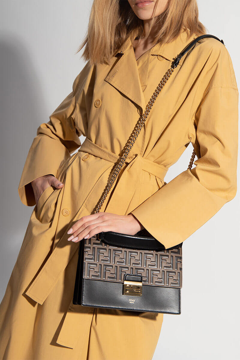 Fendi Black Leather Bag Kan I With Embossed FF Flap 8BT315