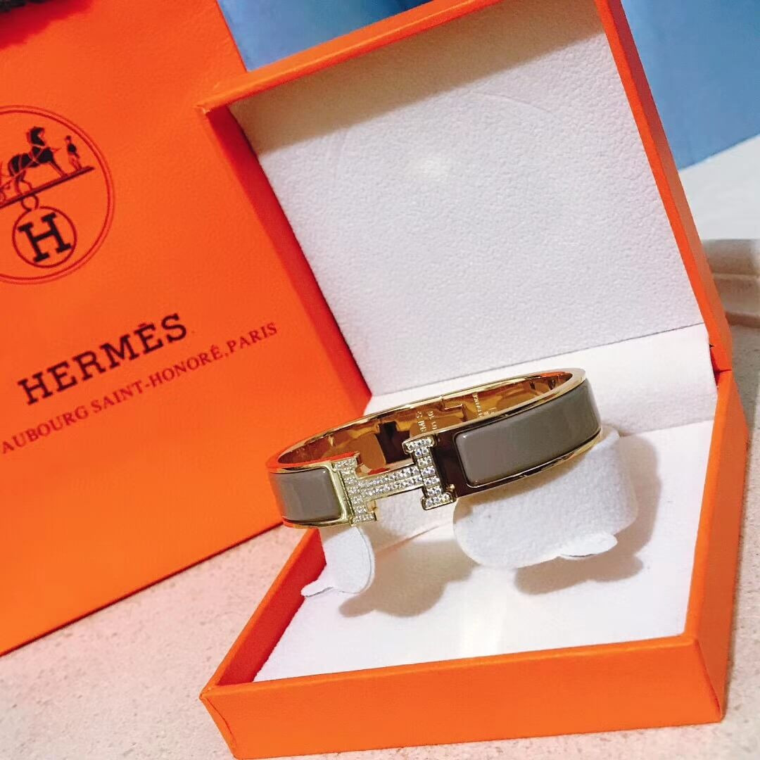 Hermes Narrow Clic Clac Gold Diamond H Bracelet