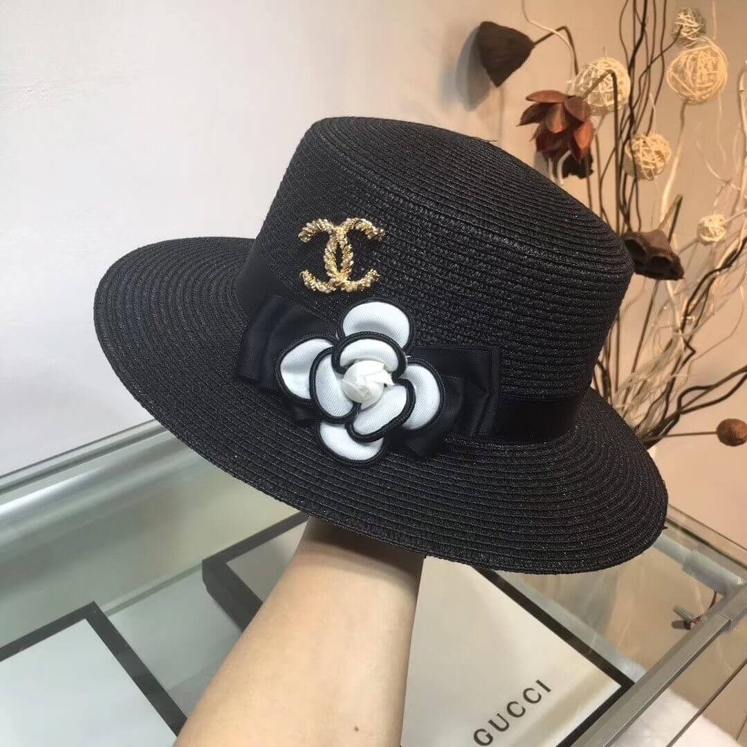 Chanel Flower Embellished Straw Hat AA6730