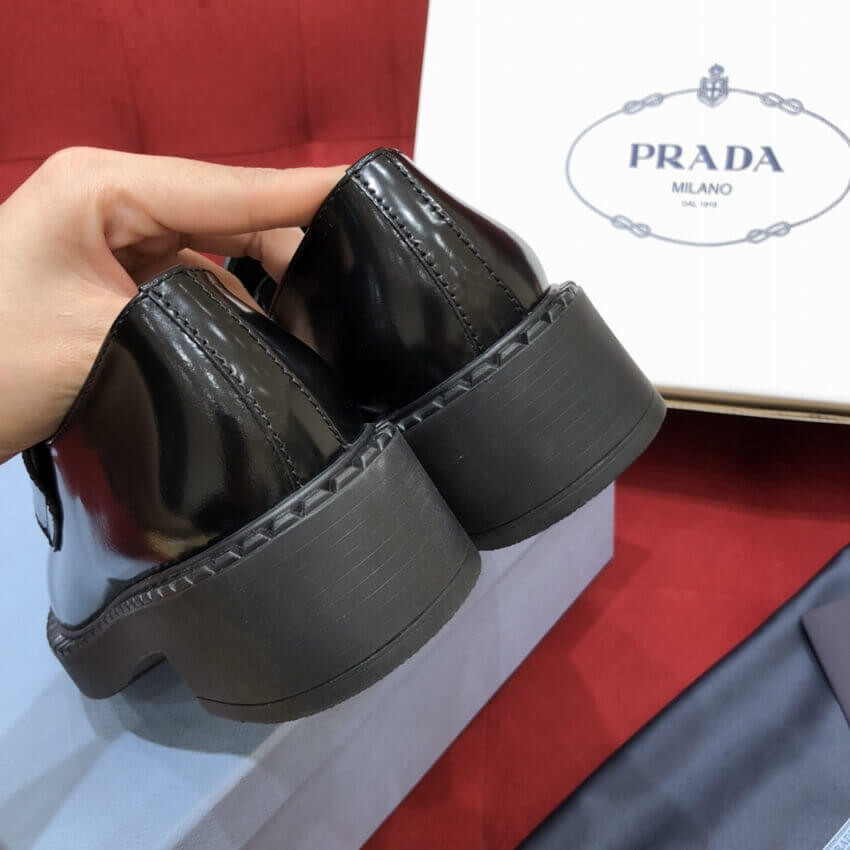 Prada Black Chocolate Brushed Leather Loafers 1D246M