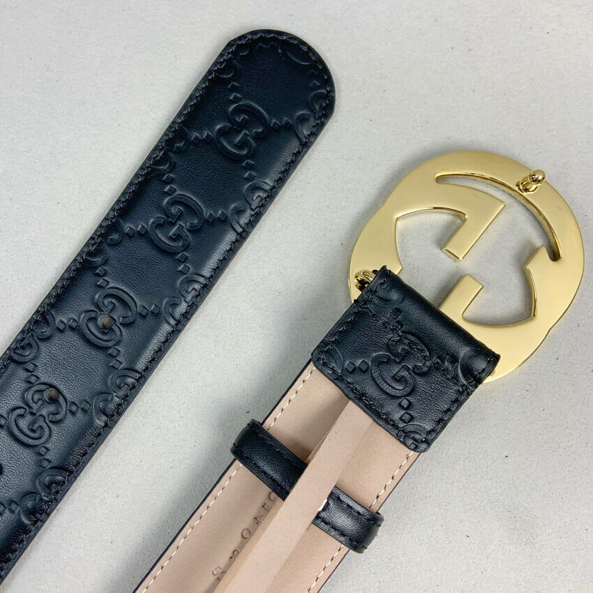 Gucci Signature Leather Belt With Gold Buckle 411924