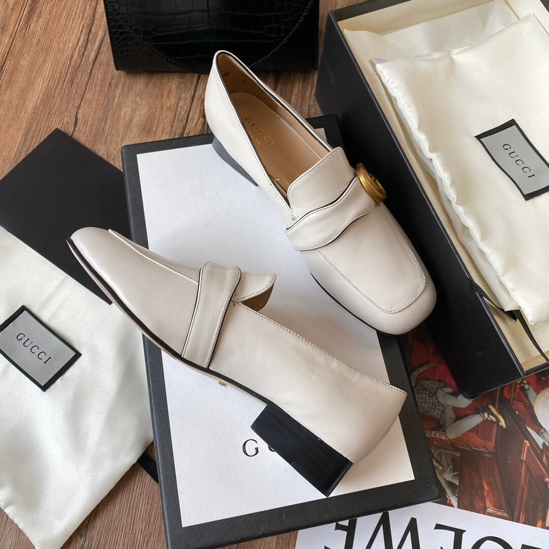 Gucci Leather Loafer with Double G 602496 White