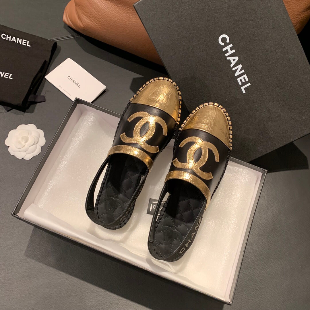 Chanel Slingback Espadrilles G34817 Black/Gold