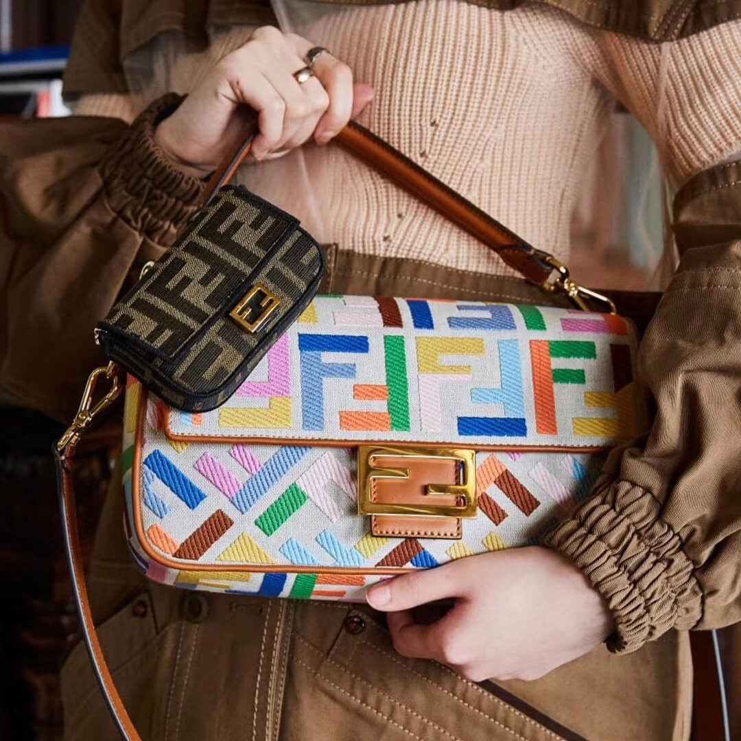 Fendi Nano Baguette Charm in Brown Fabric 7AR844