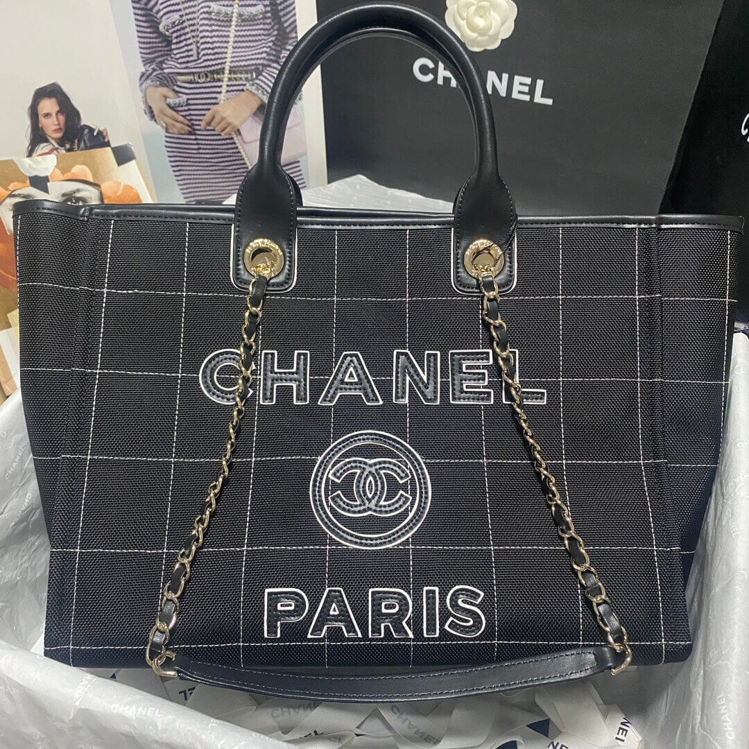 Chanel Deauville Cotton & Calfskin Large Shopping Bag AS93786