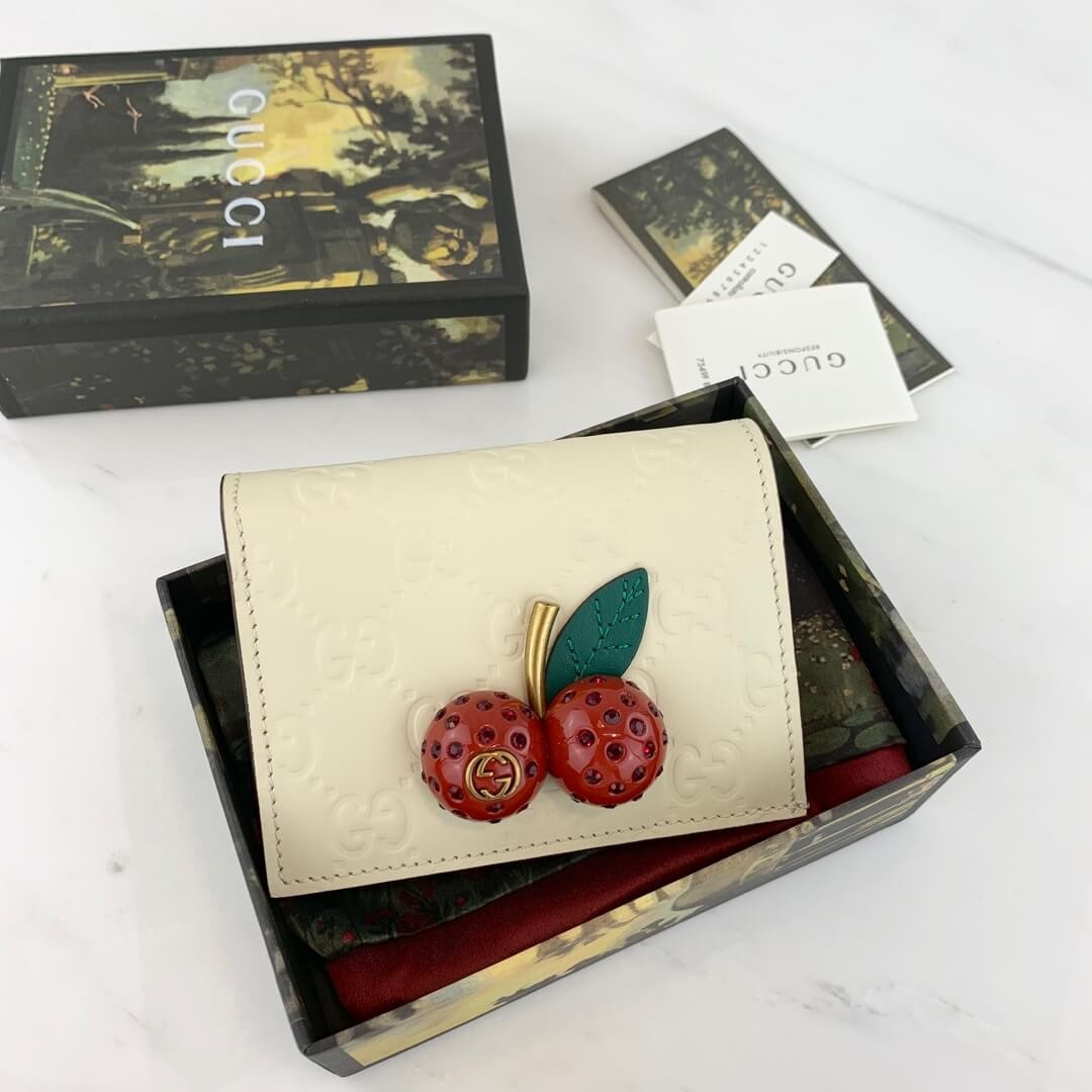 Gucci Signature Card Case Wallet With Cherries 476050