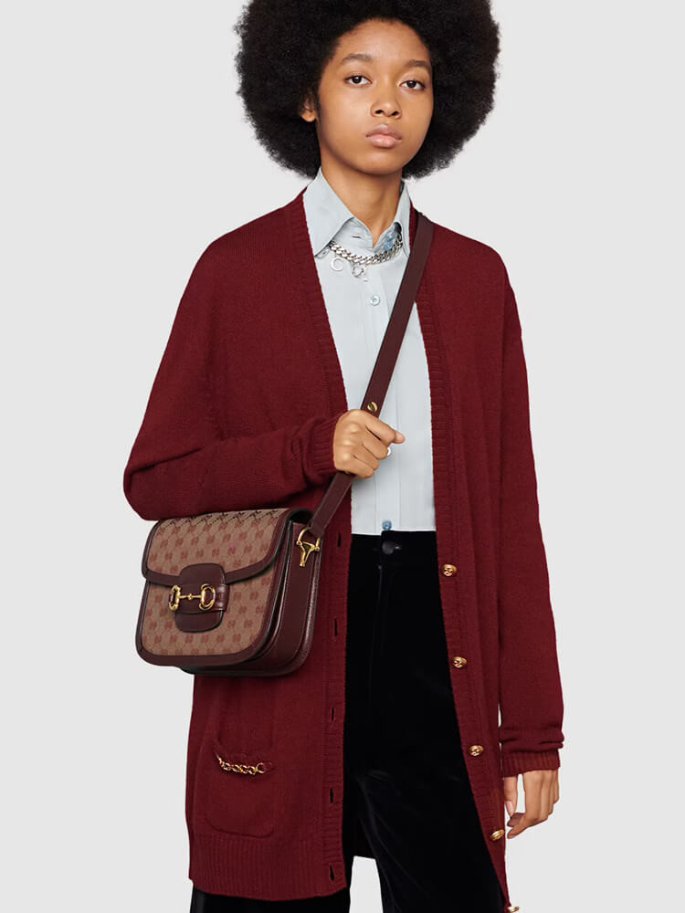 Gucci Horsebit 1955 Small Bag 602204 in  Burgundy GG Canvas