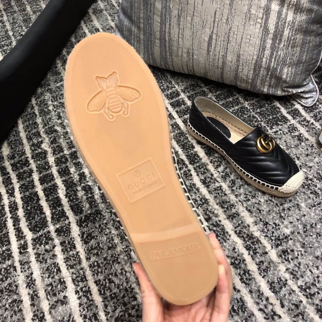 Gucci Chevron Leather Espadrille With Double G 551890 Black