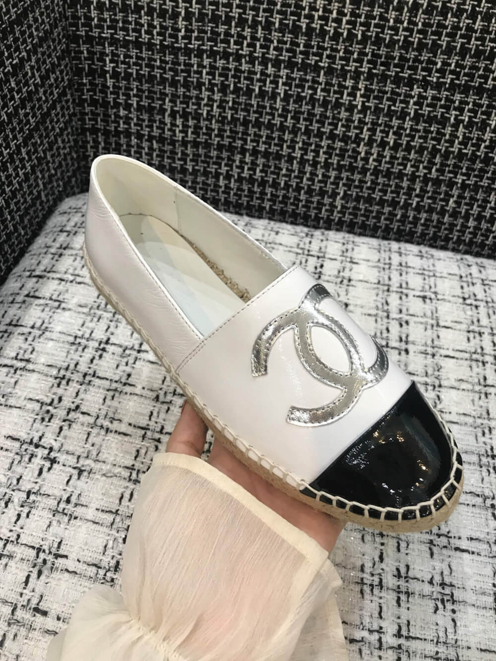 Chanel Patent Calfskin & Metallic Goatskin Espadrilles G29762