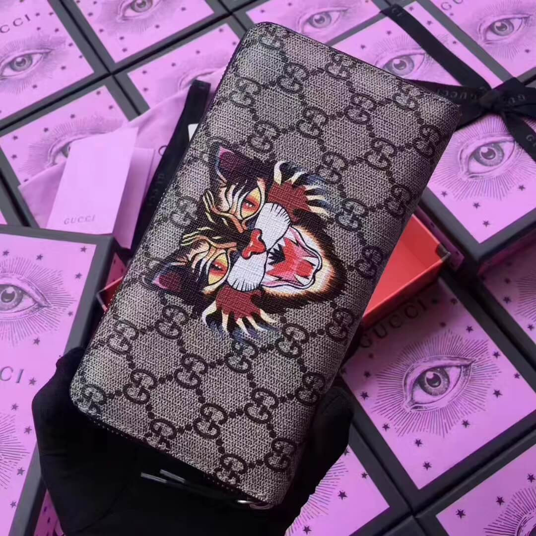 Gucci Angry Cat Print GG Supreme Zip Around Wallet 451273