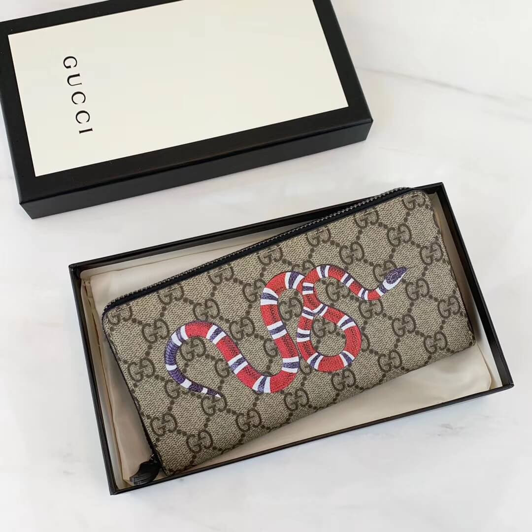 Gucci Kingsnake Print GG Supreme Zip Around Wallet 451273