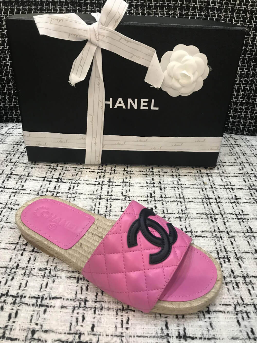 Chanel CC Quilted Mules G35604 Rosy/Black