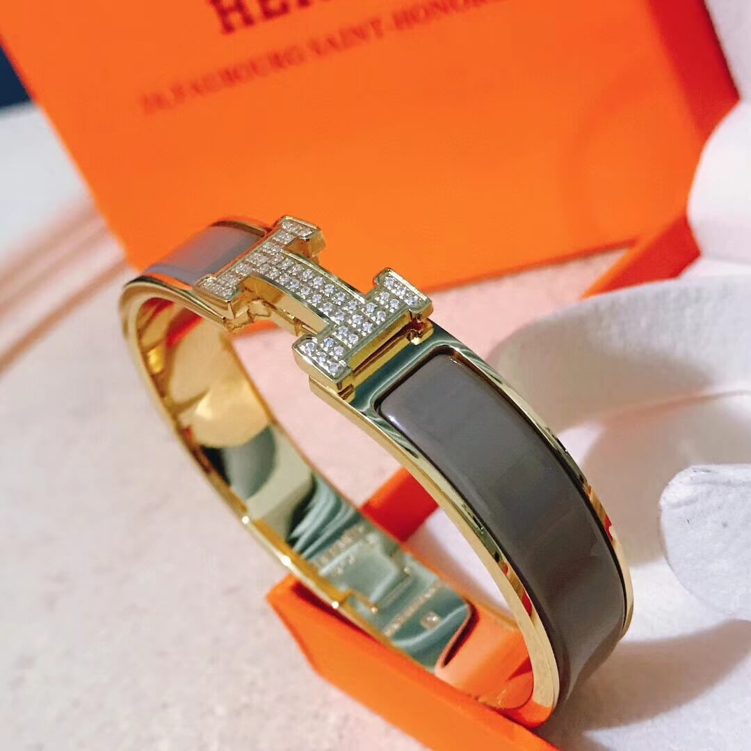 Hermes Narrow Clic Clac Gold Diamond H Bracelet