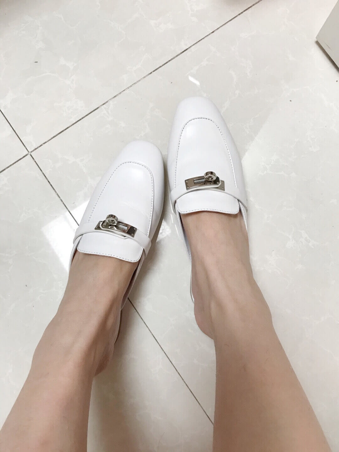 Hermes Oz Mule Palladium Kelly Buckle H191086