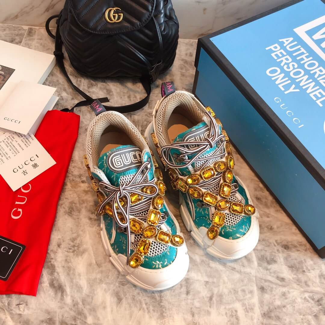 Gucci Flashtrek Sneaker With Removable Crystals 541445 Green
